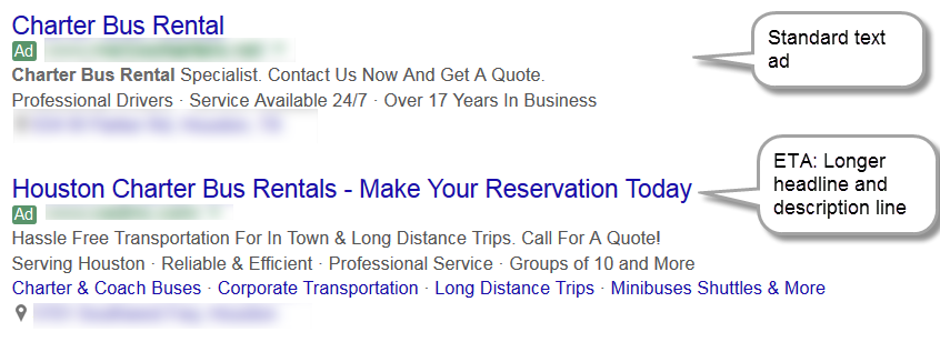 Expanded Ad Text vs. Regular Ad Text Ad Text Comparison