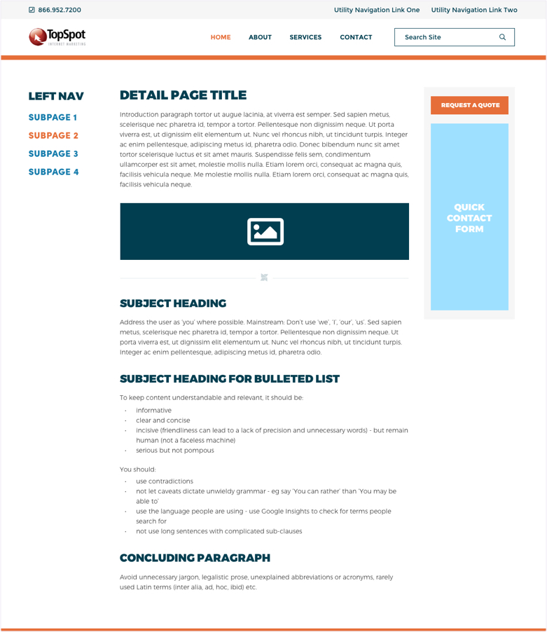 Wireframe for designing a website